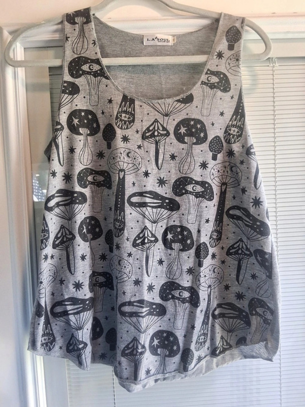 L.A. Soul Celestial Mushroom Print Tank Top in Gray & Black